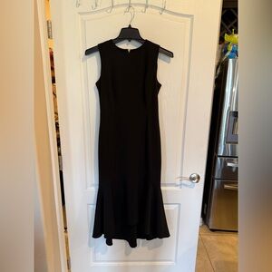 Calvin Klein black Sleeveless Ruffle hi-lo Hem cocktail Sheath Dress size. 8